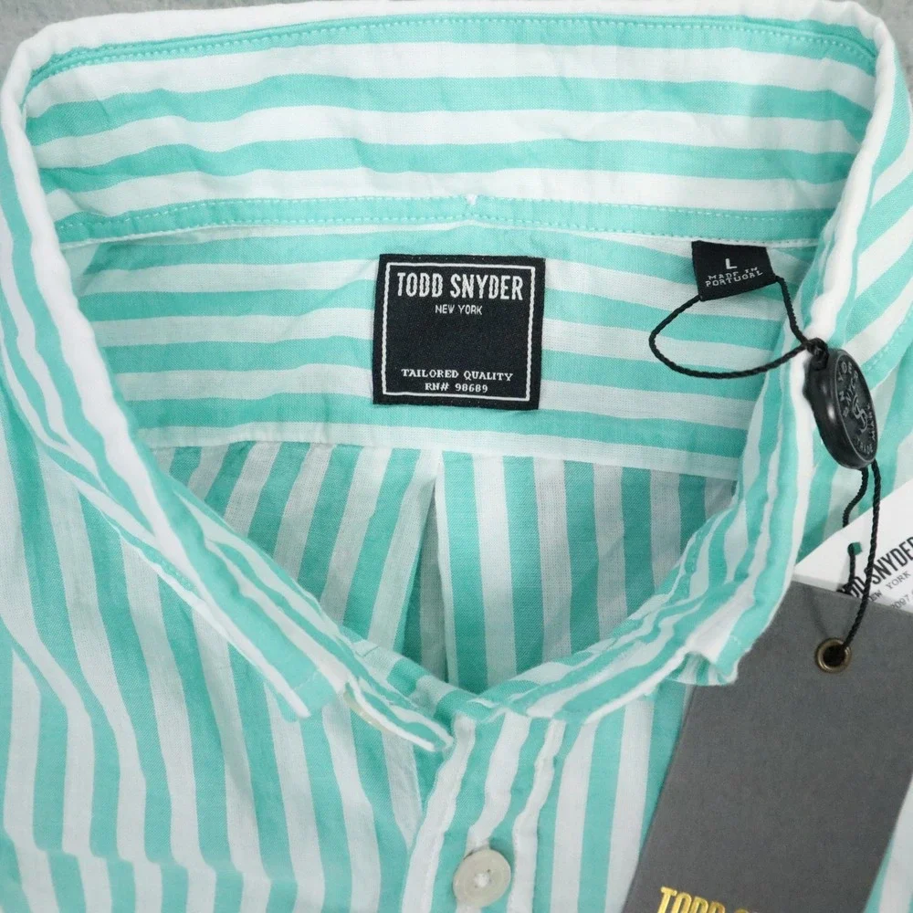 Todd Snyder New York Summerweight Stripe Shirt Mens L Green White Button Down‎